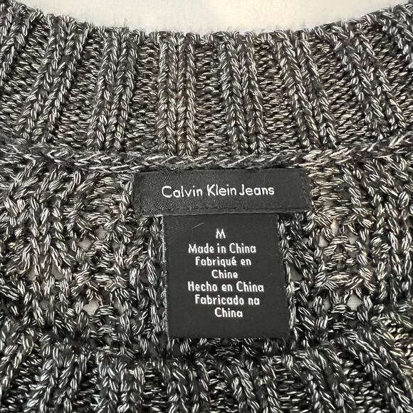 Calvin Klein Jeans Open crochet Knit Chunky Sweater Women's Med Metallic Silver - Picture 3 of 8